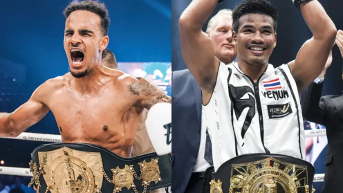 Champion Against Champion, Tyjani Beztati Will Defend His Lightweight Title Against Featherweight Champion Petchpanomrung at GLORY 84 poster